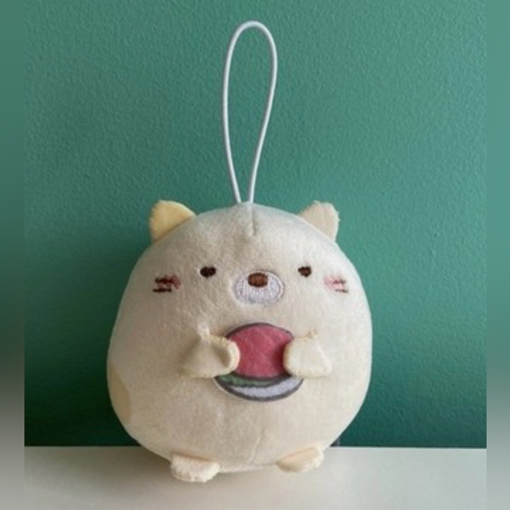 San-X Sumikko Gurashi Plush Keychain- Neko Holding Sushi plush 3.5” inches